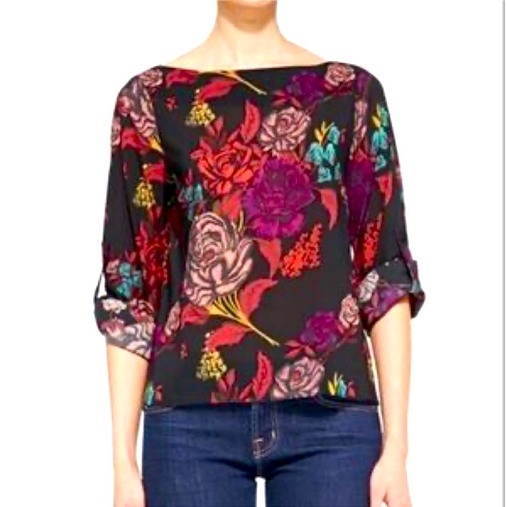 Alice & Olivia Sid Roll Cuff Floral Top